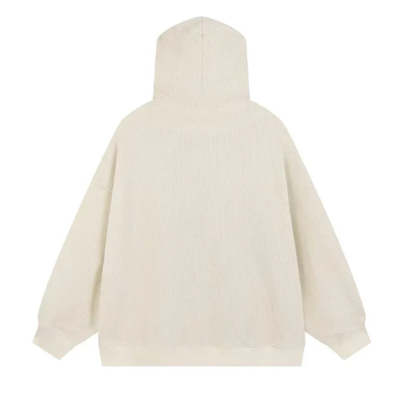 Autumn Men'S Goth Corduroy Zip up Hoodies Hip Hop Fashion Foam Print Jacket Women'S Y2K Vintage Streetwear Hoody Sweatshirts